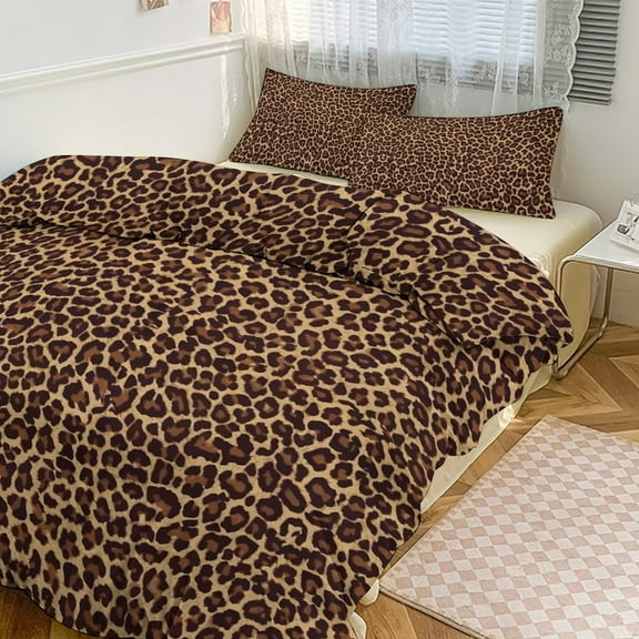 3 Pcs Soft Bedding Set, Includes 1 Duvet Cover with Zipper And 2 Pillow Shams,Leopard Twin(86"x70")