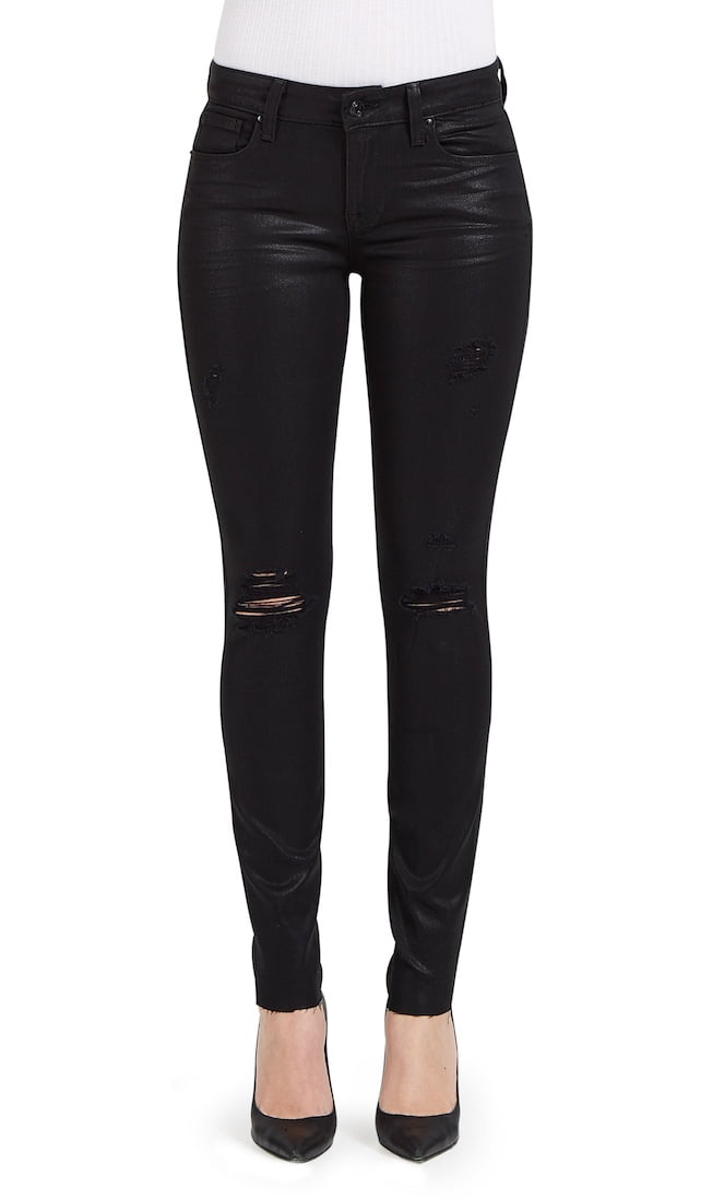 Resin Coated Jet Black Skinny Jeans For 