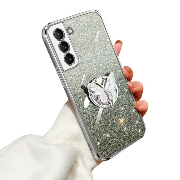 Glitter Cover Compatible with Samsung Galaxy S22 Plus Case Butterfly Kickstand Case for Samsung S22 Plus Soft TPU Electroplated Bling Shockproof Shell for Women Girls Cover for Galaxy S22