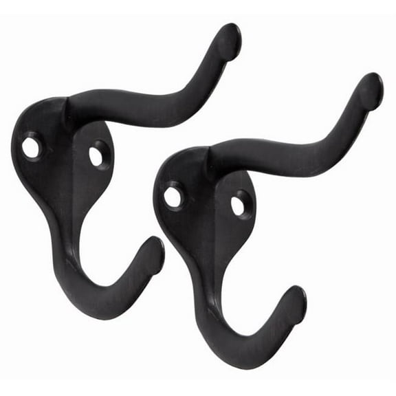 Hillman Builders Hardware 859892 Coat & Hat Hooks, Matte Black - 2 Piece
