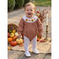 thumbnail image 5 of Cjfdfy Newborn Baby Girl Thanksgiving Romper Turkey Dot Long Sleeve Smocked Bubble Collar Jumpsuit Infant Cute My First Thanksgiving Fall Winter Clothes 0-18M, 5 of 9