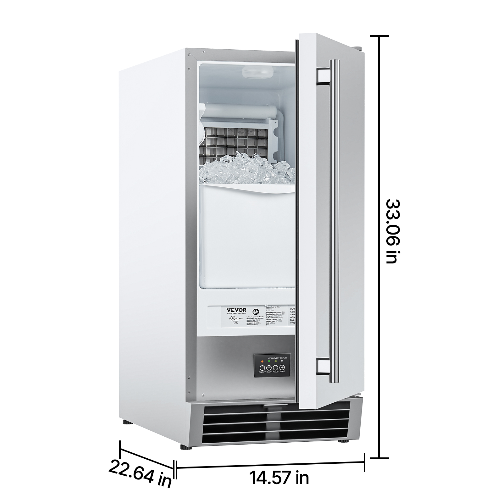 VEVOR Undercounter Built-in Ice Maker, 50 Lbs/Day Under Counter Ice Maker Machine with Reversible Door Stainless Steel, Freestanding Ice-Making Machine for Restaurant, Outdoor Kitchen, Terrace, Pool