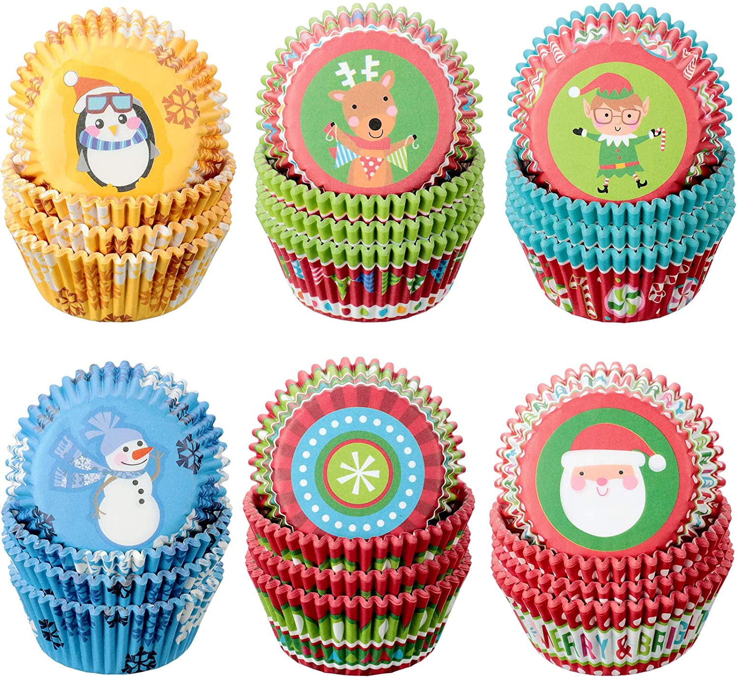 600 Pieces Christmas Cupcake Liners Snowflake Snowman Christmas Cupcake Toppers Wrappers Baking