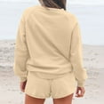 thumbnail image 3 of Enjoytime Comfy Sets for Women Clothing Patchwork Long Sleeve Round Neck Sweatshirts Shorts 2 Piece Outfits Fall Fashion Travel Sweatsuits Khaki XL, 3 of 7