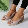 thumbnail image 3 of Rokment Women's Bow Wedges Dressy Sandals Bride Wedding Sparkly Rhinestones Fashion Bowknot Open Toe Platform Chunky High Heels Slingback Dress Sandal for Ladies Summer Pink Size 8, 3 of 7