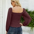 thumbnail image 4 of Defitshape Women's Long Sleeve T Shirt Crop Top Puff Sleeve Cute Summer Beach Fitted Square Neck Lightweight Shirt Burgundy Large, 4 of 4
