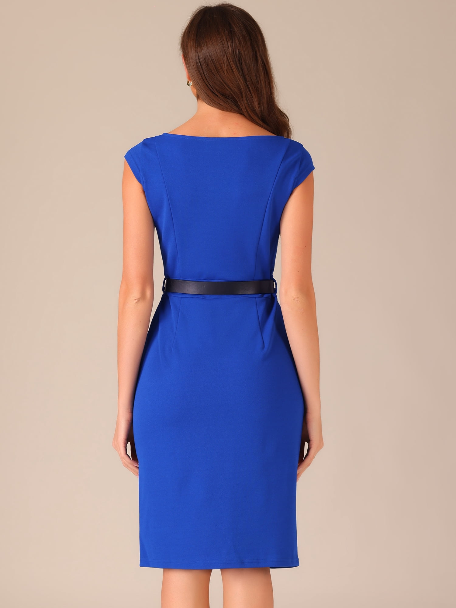 DARING DIVA Women's Cap Sleeve Boat Neck Pencil Dresses S Royal Blue