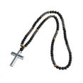 thumbnail image 4 of Beaded Cross Necklace for Men - Black Onyx & Tiger's Eye Beaded Chain with Stainless Steel Cross Pendant, Christian Jewelry for Men, 4 of 8
