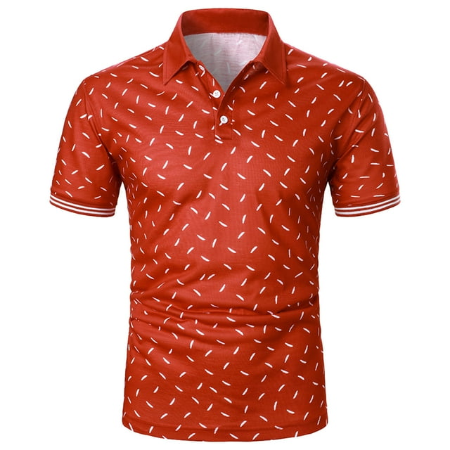Birdeem Men Casual Button Short Sleeve Print Turndown Pullover T-Shirt Tops