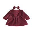 thumbnail image 4 of PENGXIANG Bébé Filles Automne Hiver Velours Côtelé Robe à Manches Longues Bandeau Robes Enfants Vin Rouge 6-12 Mois, 4 of 9