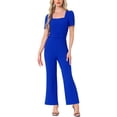 thumbnail image 1 of INSPIRAR CHIC Mono de Trabajo para Mujeres Elegante Cuello Cuadrado Manga Corta Abullonada Suelto Pierna Ancha Romper M Azul Real, 1 of 5
