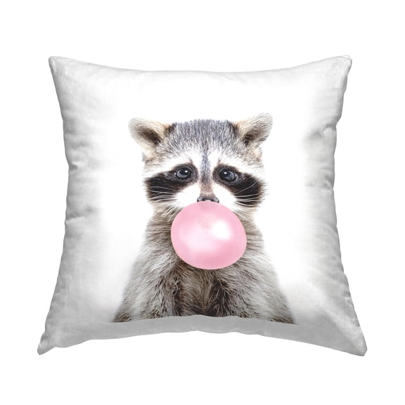 Stupell Industries Baby Raccoon with Bubblegum Square Decorative Printed Throw Pillow, 18 x 18,