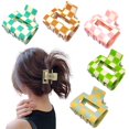 thumbnail image 1 of Pinza de garra a cuadros, pinzas para el cabello pequeñas cuadradas acrílicas para cabello fino, pinzas de tiburón delicadas de 2 ", pinzas para el cabello estéticas para mujer, 5 piezas, 1 of 5