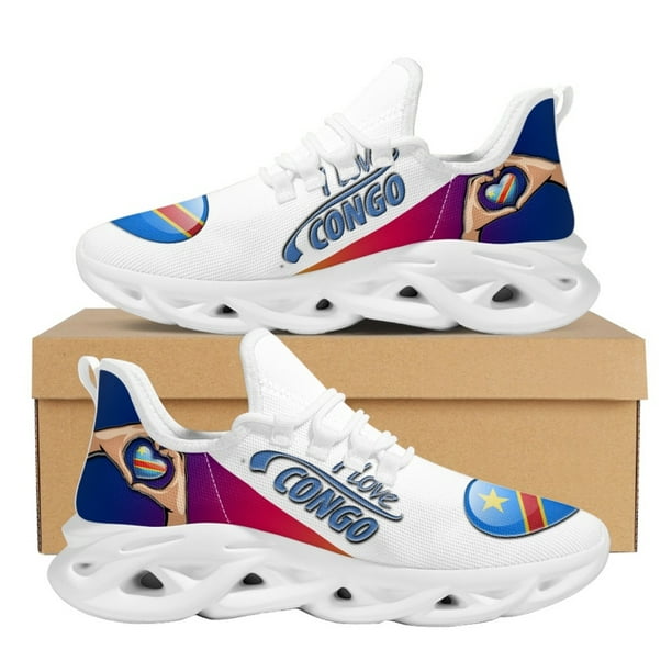 Zapatos de malla con diseño de bandera del Congo vintage para hombre, zapatillas ligeras con plataforma y cordones, zapatos casuales para caminar para mujer