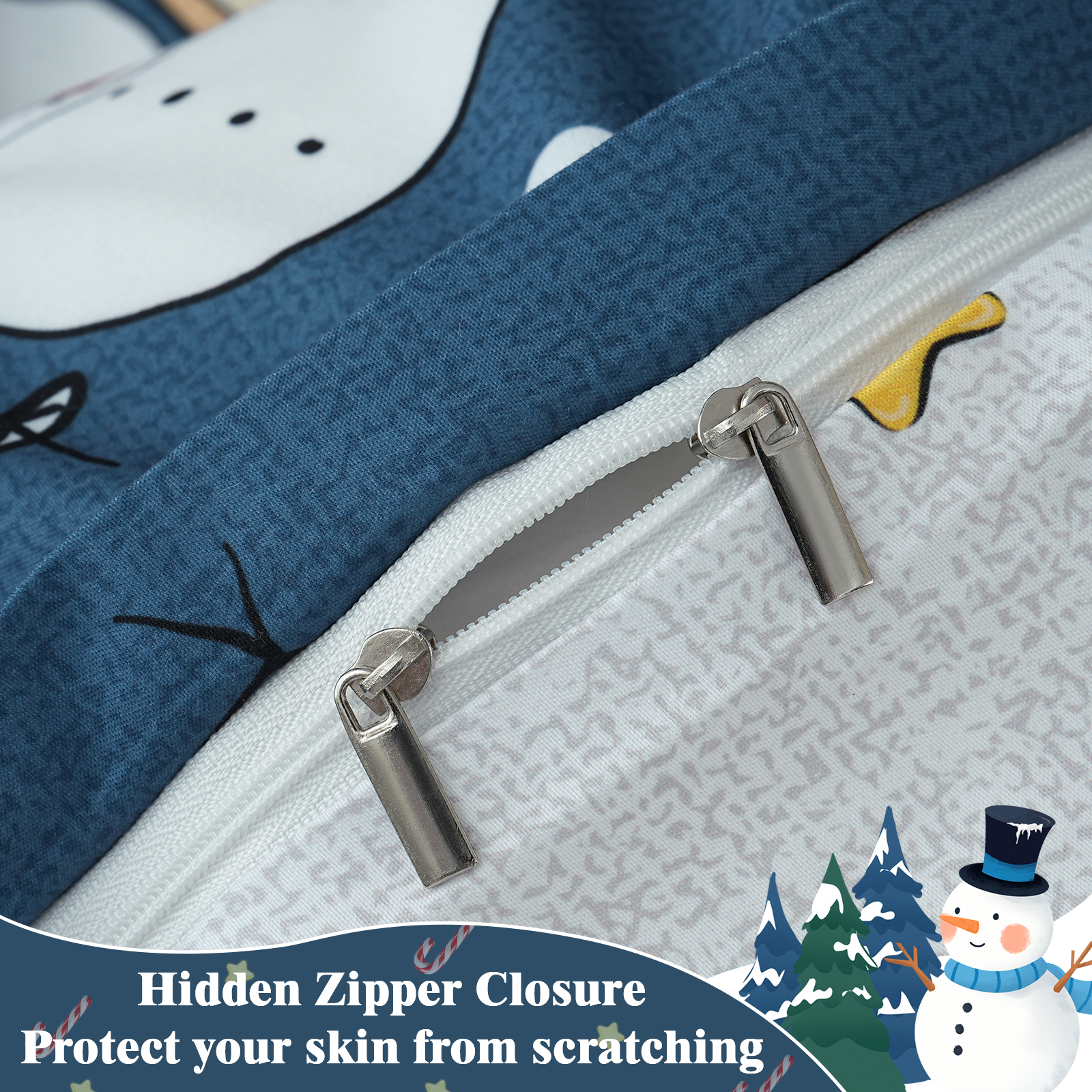 BLEUM CADE Duvet Cover and Pillow Covers Christmas Snowman Duvet 3 Piece Bedroom Set Blue Background and White Snowman Printed