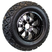 23X10.50-12 Golf Cart ATV Offroad Tire On 12X7 Gloss Black Rim B4 All Terrain Mud Turf Knobby