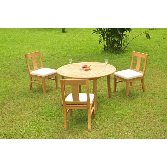 Grade-A Teak Dining Set: 3 Seater 4 Pc: 52" Round Table And 3 Osborne Armless Chairs Outdoor Patio WholesaleTeak #WMDSWVm