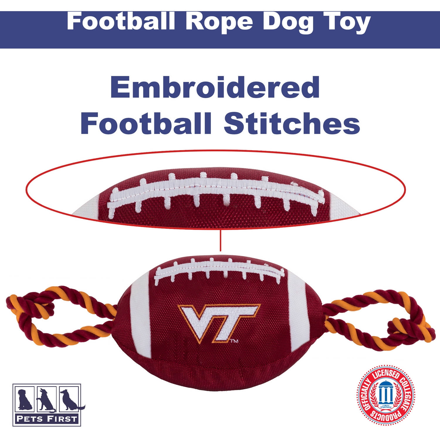 Pets First Collegiate Virginia Tech Nylon Football-Licensed