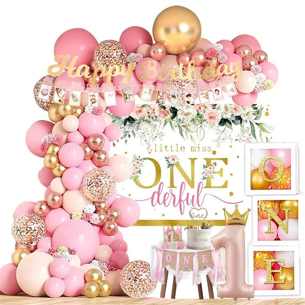 Set de decoración de cumpleaños para la fiesta de primer cumpleaños de una niña