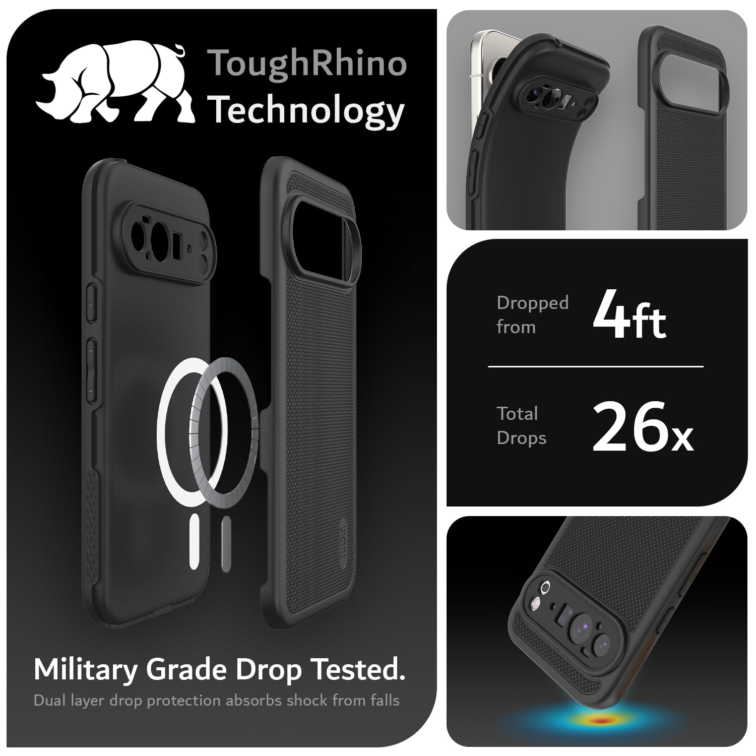 TUDIA MergeGrip Case for Google Pixel 10 Pro XL (2025), MagSafe & Pixelsnap Compatible Shockproof Dual Layer Phone Case, Black