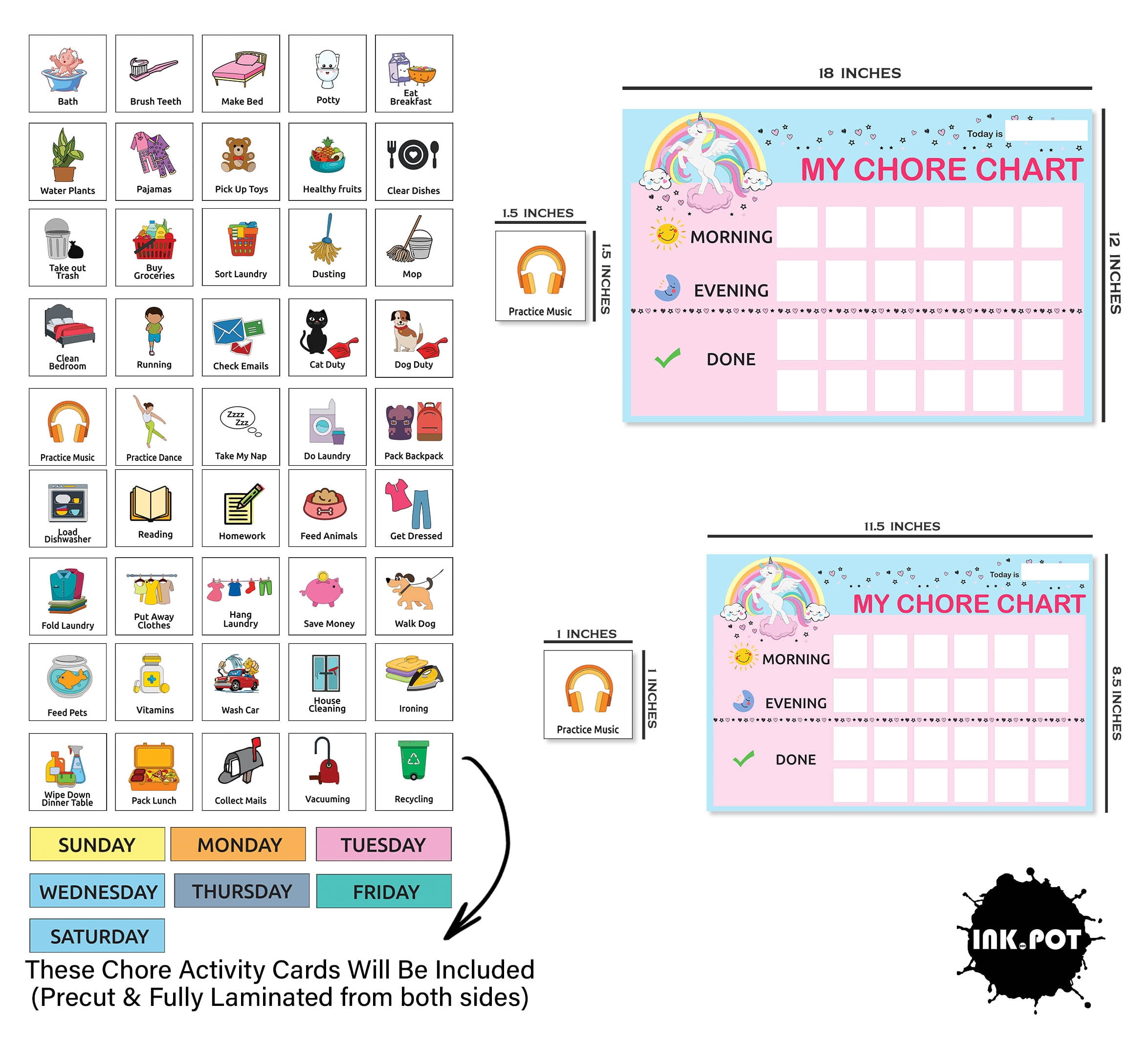 Inkdotpot Kids Daily Responsibility Checklist, To-Do list- Daily Routine- Chore Chart- Morning/Evening Checklist- Daily Task List- Childrens Job Poster-GS