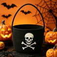 thumbnail image 6 of 1Pcs Halloween Skull Crossbones Candy Basket Tote Bag, Cotton Rope Pumpkin Storage Bucket for Trick-or-Treating, Party Favors, Gift Giving, and Holiday Decor Use 9.8x7.8 Inch White, 6 of 8