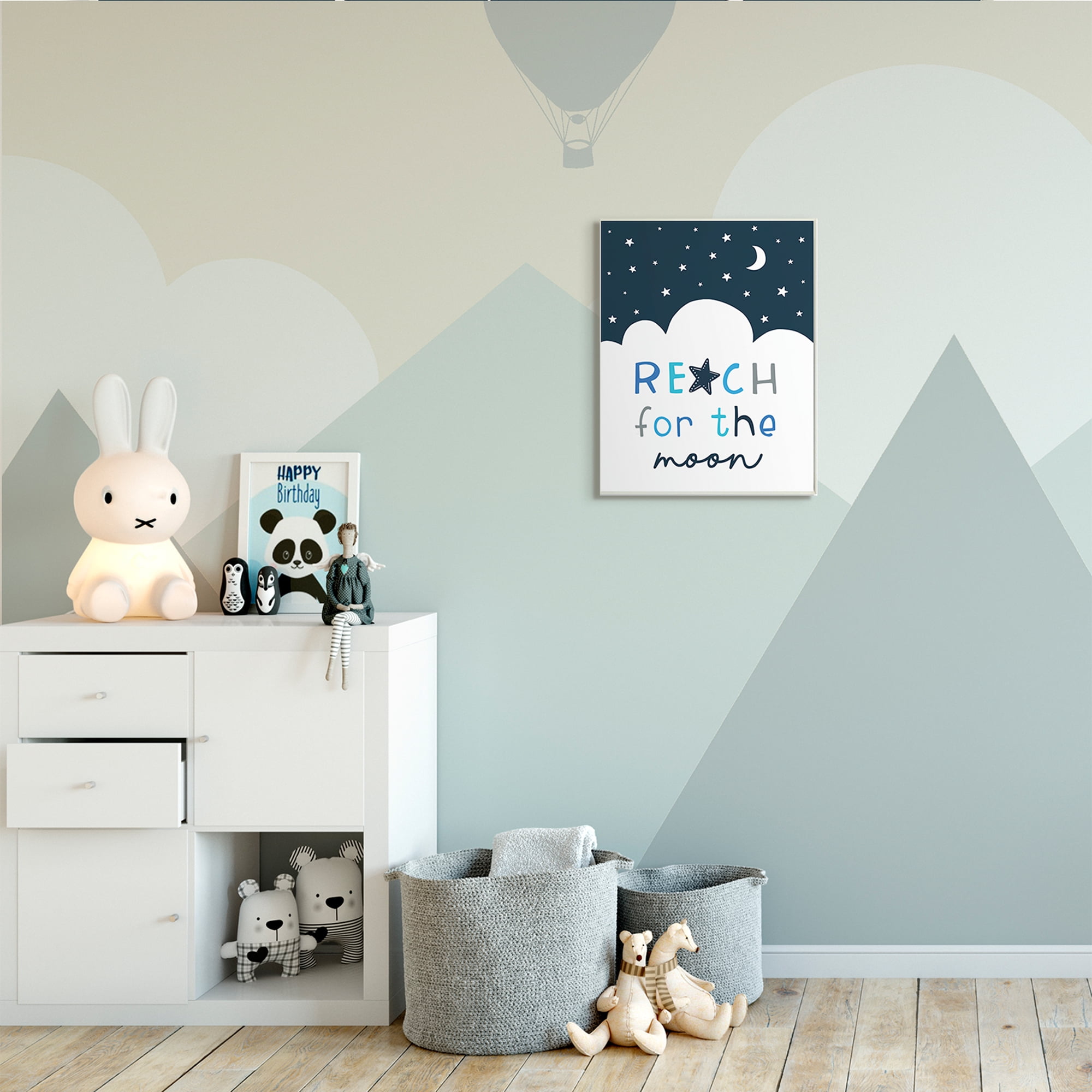 Stupell Industries Reach for Moon Phrase Night Sky Clouds,13 x 19,Designed by Elizabeth Tyndall