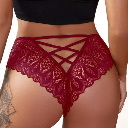 

DENGDENG Women Solid Hollow Out Underwear High Waisted Sexy Lace G String Thongs for Women