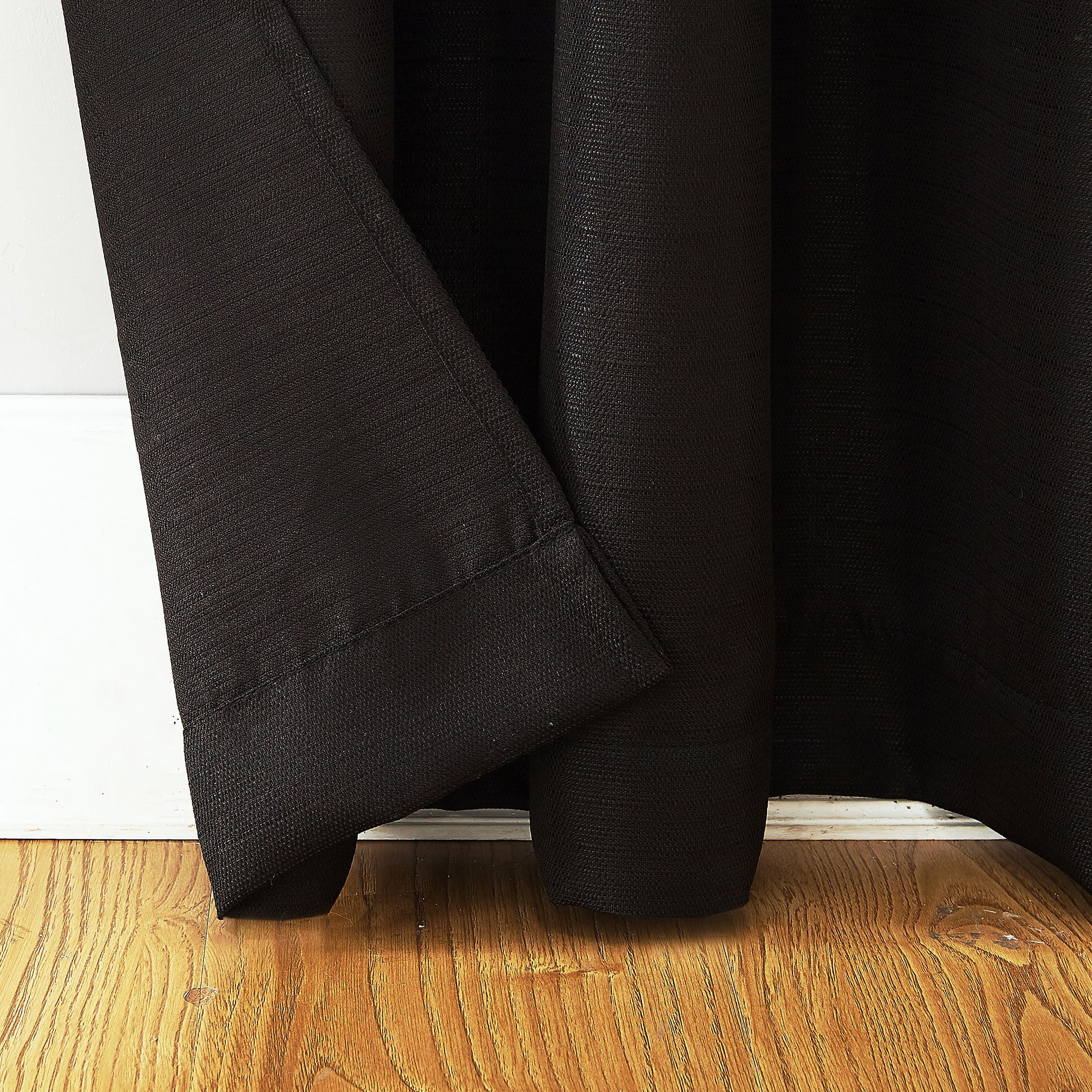 Mainstays Lauren Semi Sheer Textured Solid Rod Pocket Curtain, Single Panel, Black, 38" W x 95"L