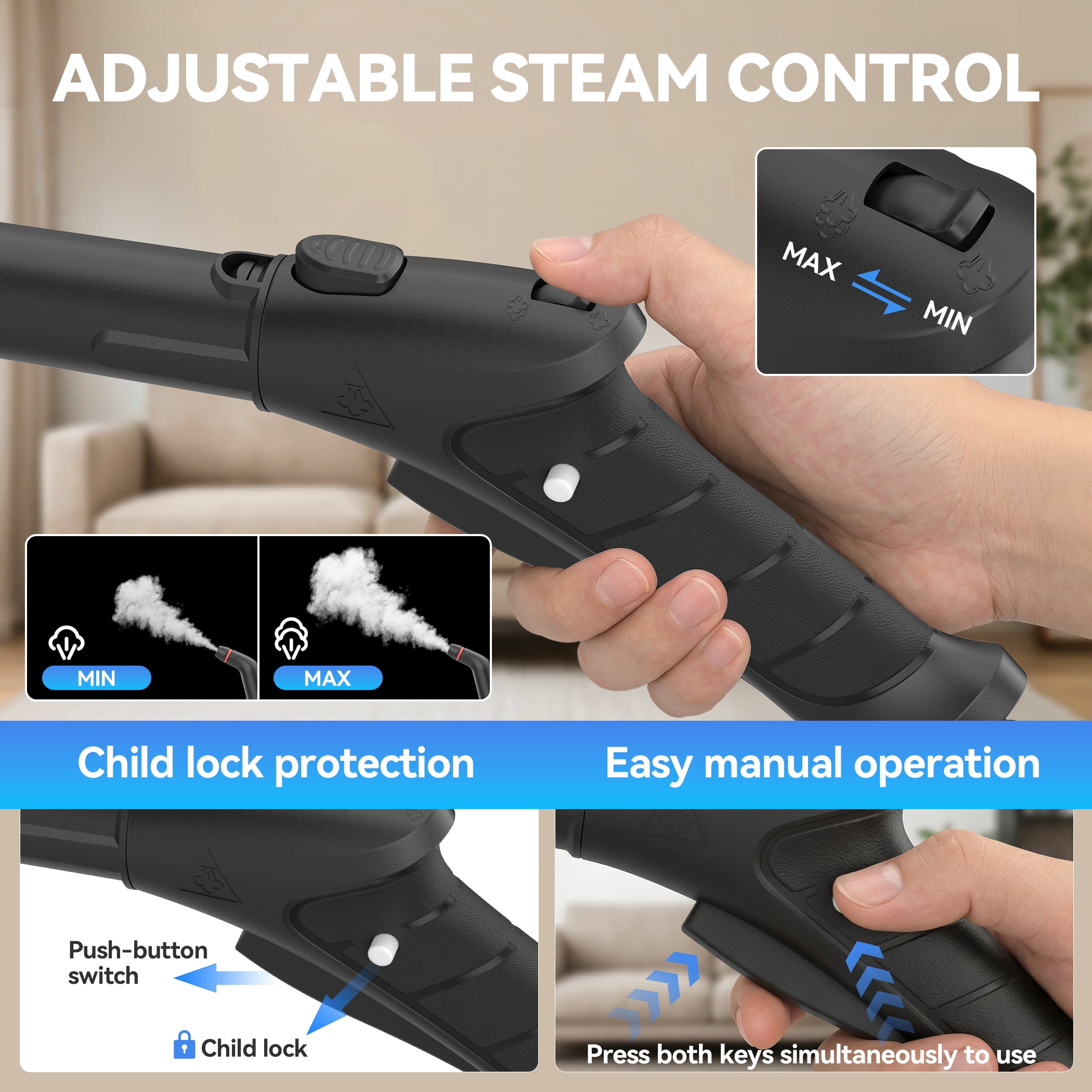 Hivroo Steam Cleaner,Multi-Surface Steam for Deep Cleaning Home, Kitchen, Floor, Window, Car Seat, Carpet, Tile, Grout