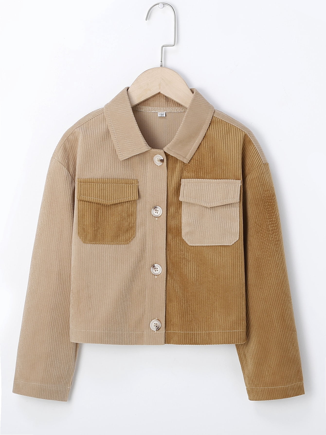 Long Sleeve Girls Two Tone Flap Pocket 