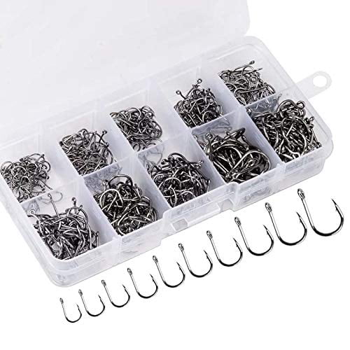 KWELLK 500/380PCS High Carbon Steel Fishing Hooks Set Portable Boxed Fish Hooks for Freshwater/Seawater Strong Sharp Fish Hooks with Barbs and Holes 
