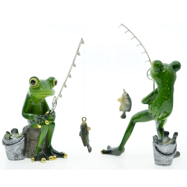 Siruishop Comical Fishing Frog Figurines Frog Fisherman For Garden Outdoor Decoration Green S