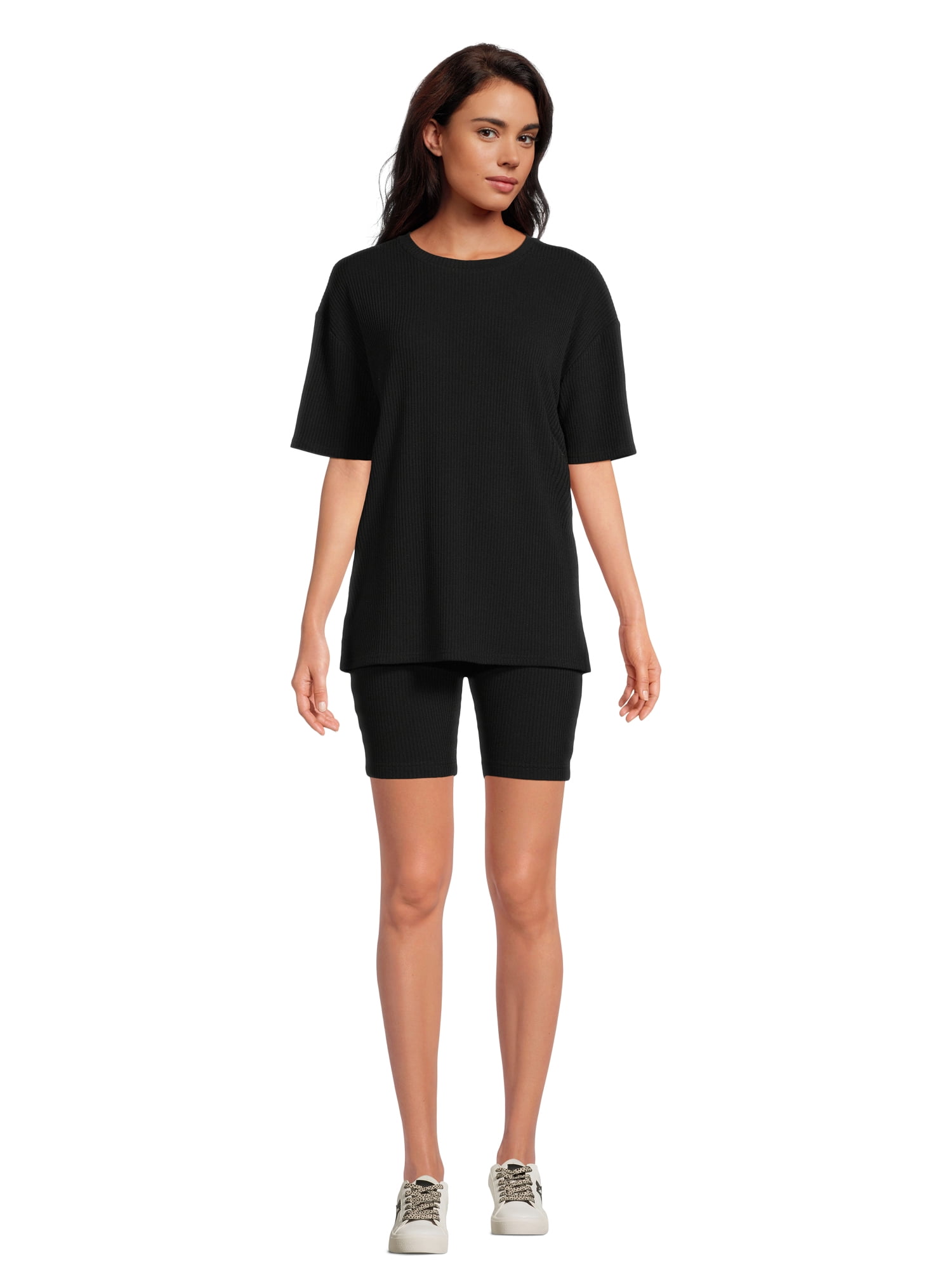 Lissome Women's Oversize Hacci Ribbed Tee and Bike Shorts Lounge Set, 2-Piece, Sizes S-4X
