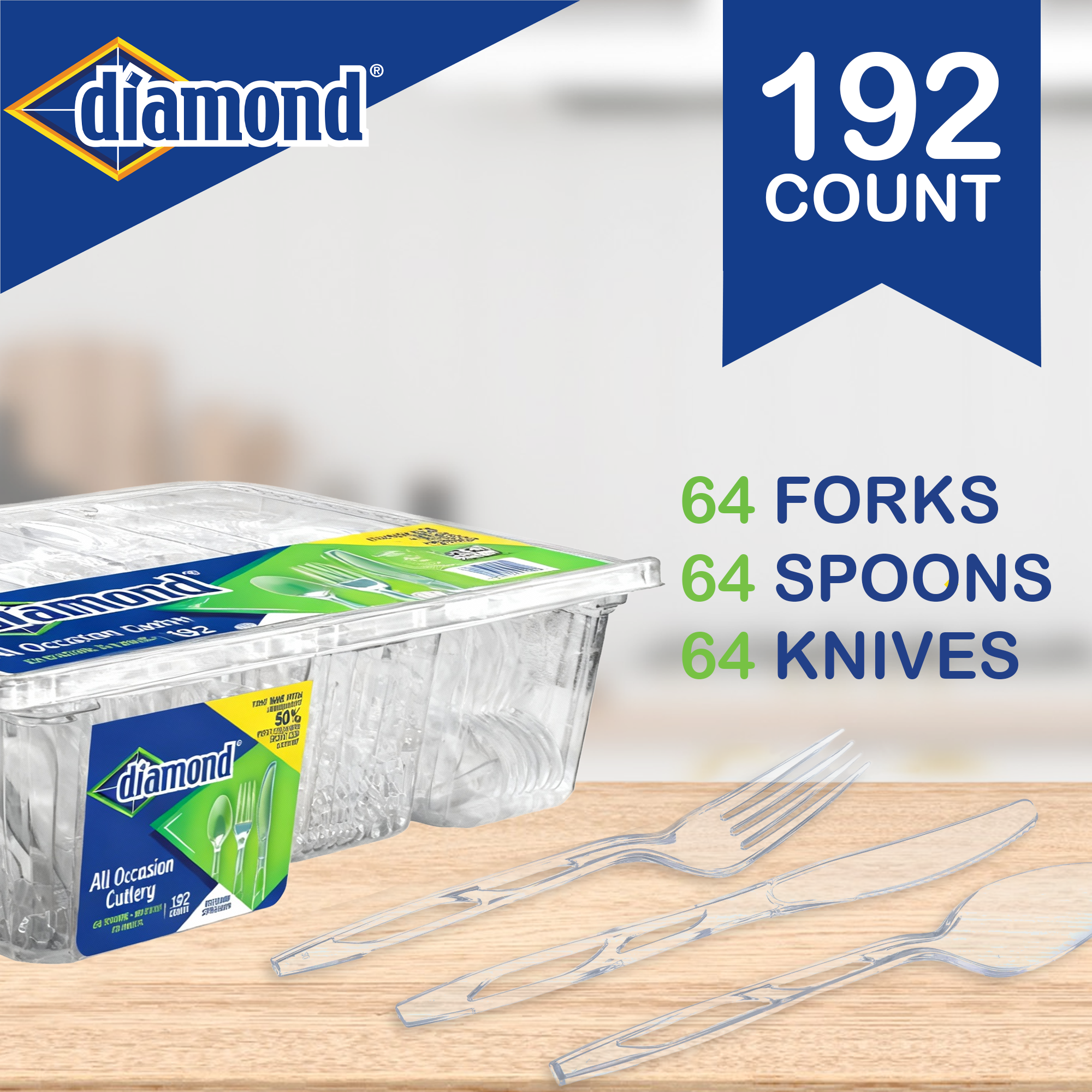 Diamond Clear Plastic Disposable Cutlery Set, Made in USA, 192 Count photo 4