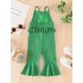 thumbnail image 3 of Michellecmm Toddler Girls Irish Overalls Jumpsuit Shamrock Print Ruffled Sleeveless Spaghetti Strap Bell Bottom Romper, 3 of 9