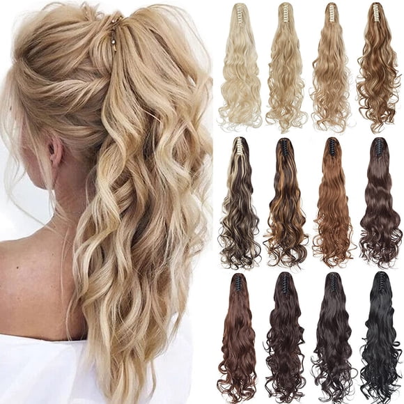 AmPm Bendable Ponytail Hair Extensions Jaw Claw Ponytails with 3 Bendable Metals Messy Style Updo Fluffy Pony Tail Hairpiece Synthetic Hair for Women 12inch Bleach Blonde