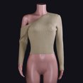 thumbnail image 3 of Gibobby suéteres de invierno de punto Moda mujer sexy color sólido fuera del hombro manga larga suéter suéter blusa (Caqui, M), 3 of 5