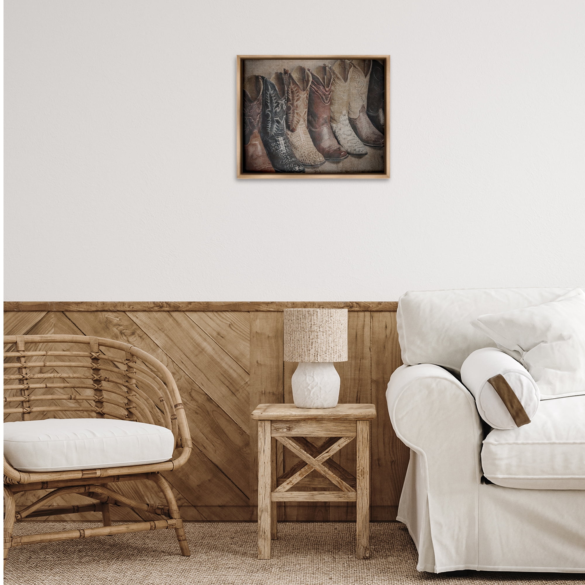 Stupell Industries Texan Lineup Boots Beauty & Fashion Photography Brown Floater Framed Art Print Wall Art, 21 x 17