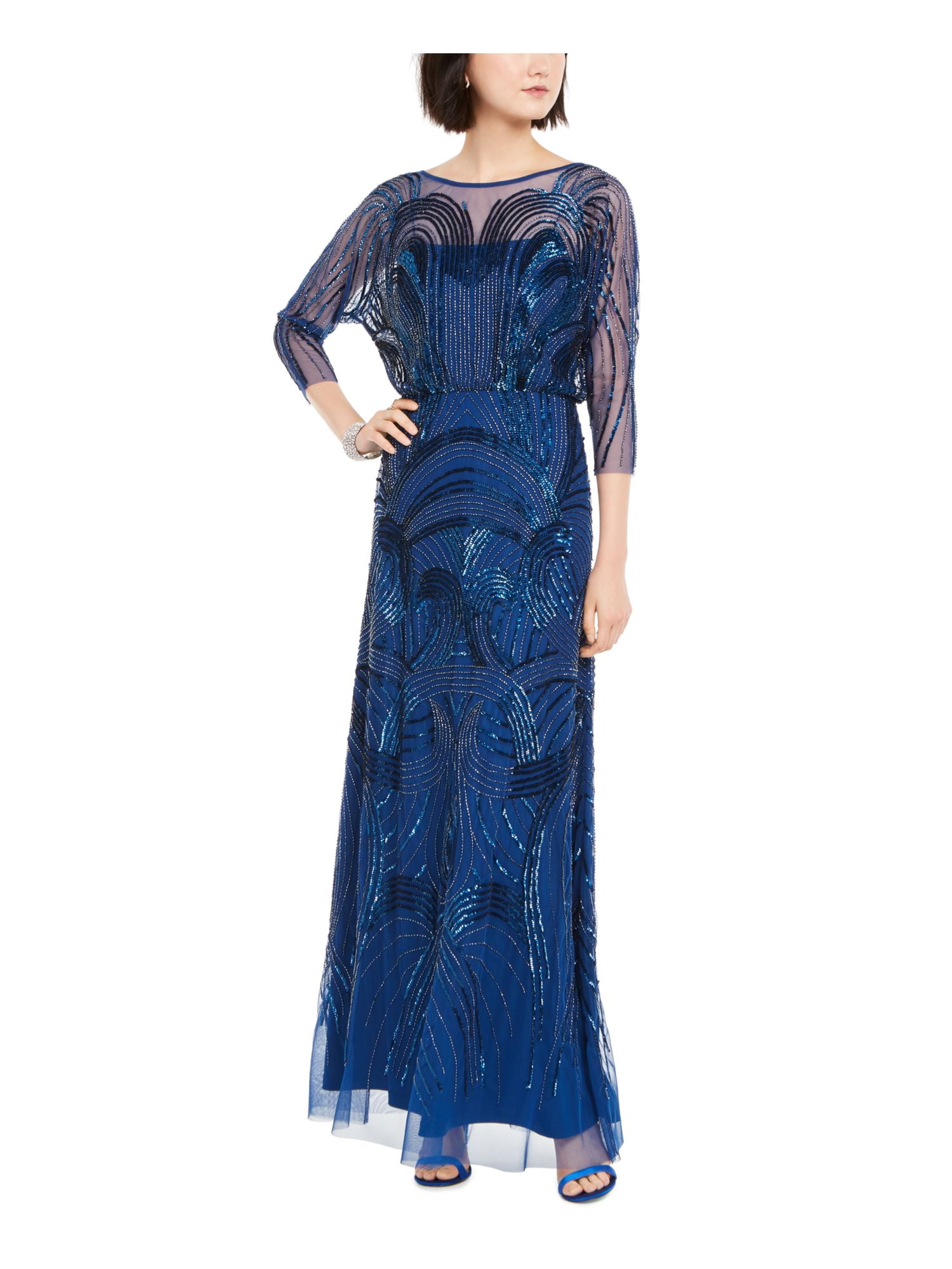 ADRIANNA PAPELL Womens Blue Sequined 