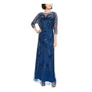 ADRIANNA PAPELL Womens Navy 3/4 Sleeve Full-Length Baby Doll Dress Petites 10P