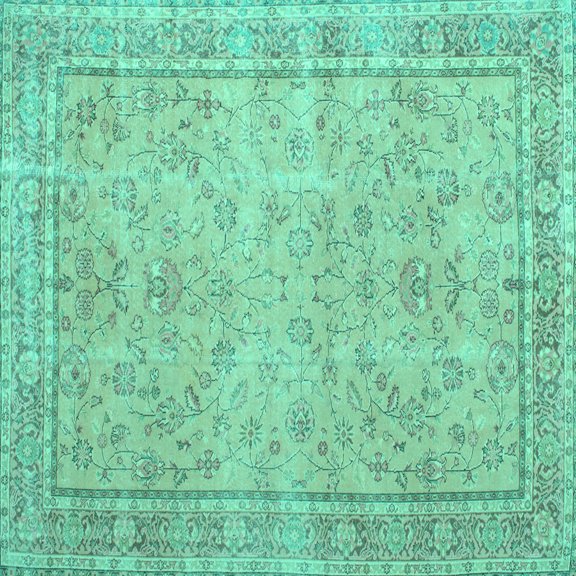 Ahgly Company Indoor Square Persian Turquoise Blue Traditional Area Rugs, 7' Square