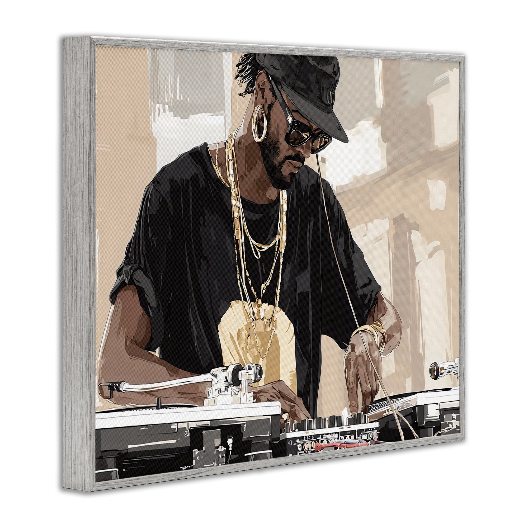 Stupell Industries Timeless DJ with Urban Rhythm Gray Framed Giclee Art, design by Franklyn Gregory