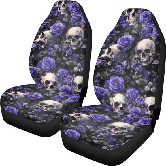 FUIALDOLG Purple Rose Skull Theme Vehicle Seat Covers for Sedan, 2pcs Comfortable Seat Covers for Cars Car Seat Accessories Washable Front Seat Cover