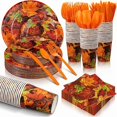 thumbnail image 1 of wonima02 252 Pcs Fall Maple Leaves Plates and Napkins Set Party Decorations Paper Napkins Paper Plates Cups Knives Spoons Forks Party Dinnerware Serves 36 Guests, 1 of 1