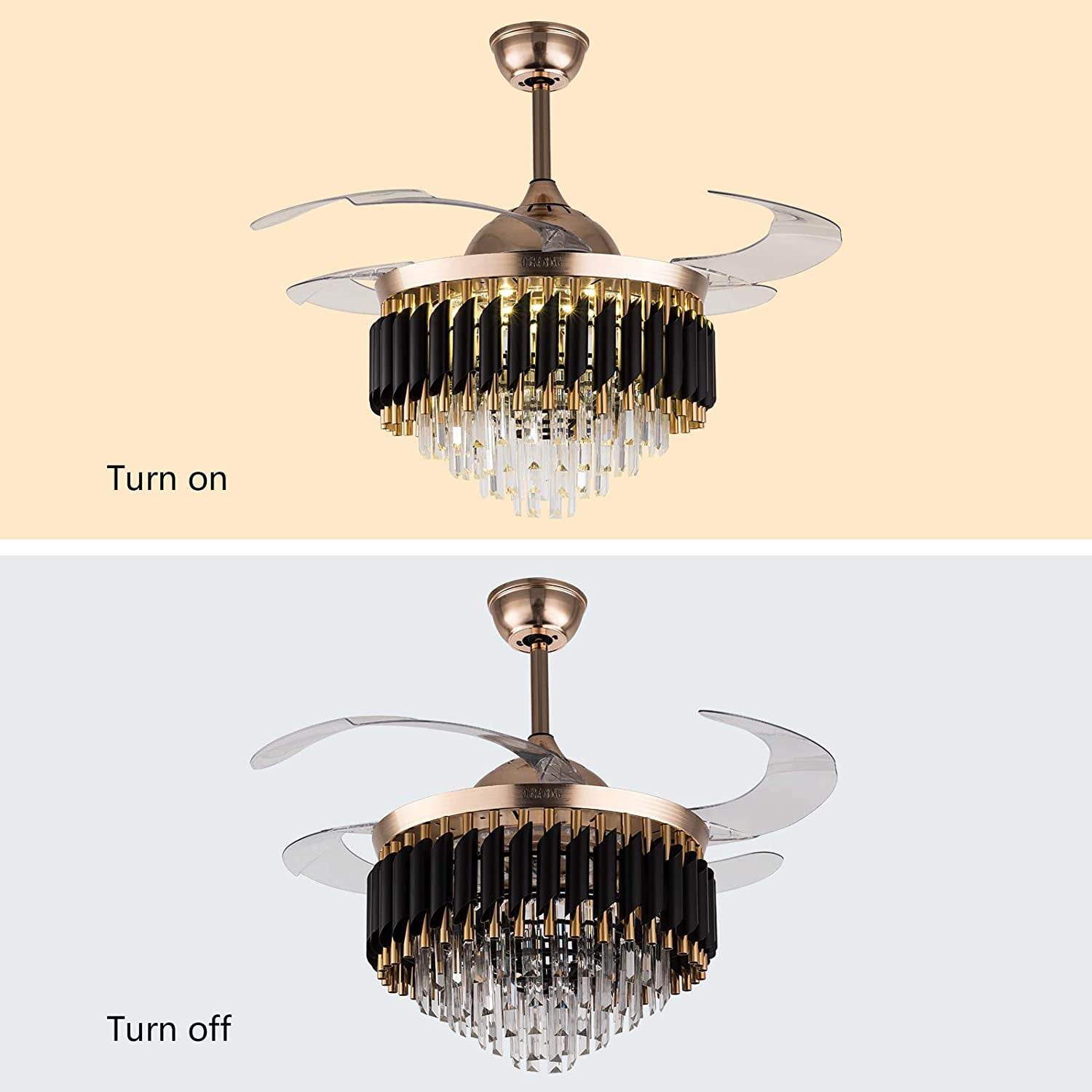 Details about   42" Crystal Ceiling Fan with Light Remote Control Luxury LED 3-Color Chandelier 