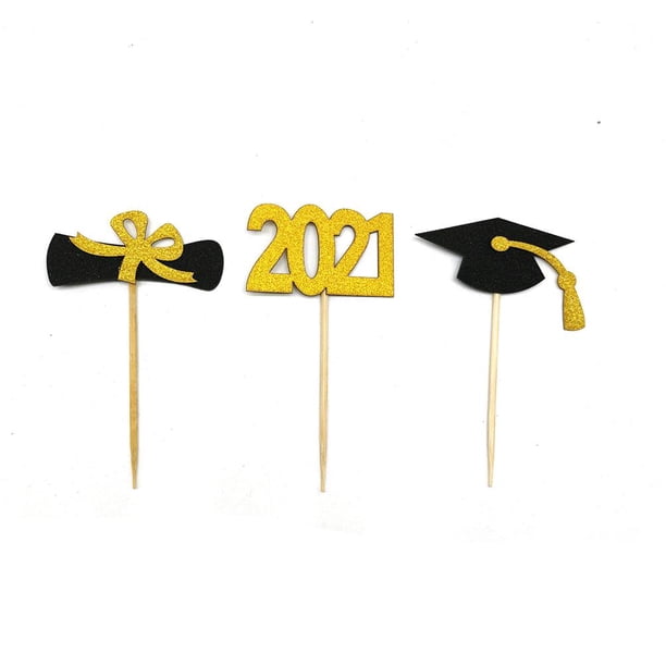 Graduación Sombrero De Soltero Graduación Cake Topper Celebración Fiesta Suministros Cake Picks Insertar Tarjeta Y Banderas Para Decoración De Pasteles 120 Piezas Temporada Methold HA036180-00