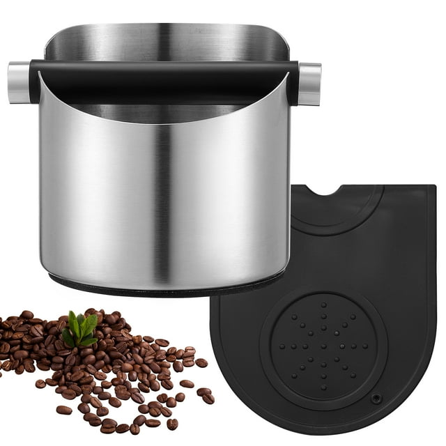 Shisuyan Coffee Knock Box Stainless Steel Coffee Grounds Container Coffee Bucket with Removable Knock Bar and Non-Slip Pad