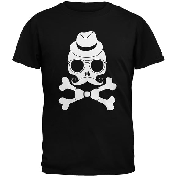 Hipster Skull And Crossbones Black Adult T-Shirt
