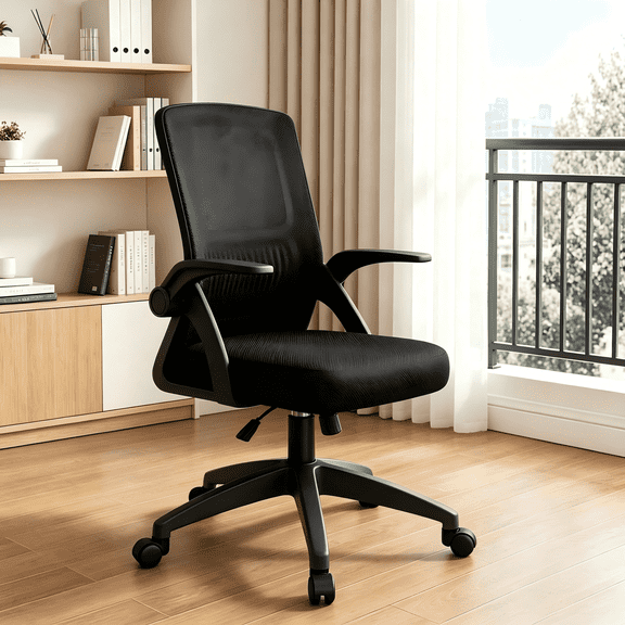 BTFYOU Breathable Mesh Ergonomic Desk Chair, High Back Swivel Home Office Seat, Height Adjustable with Flip-Up Armrests and Comfort Lumbar Support (Black)